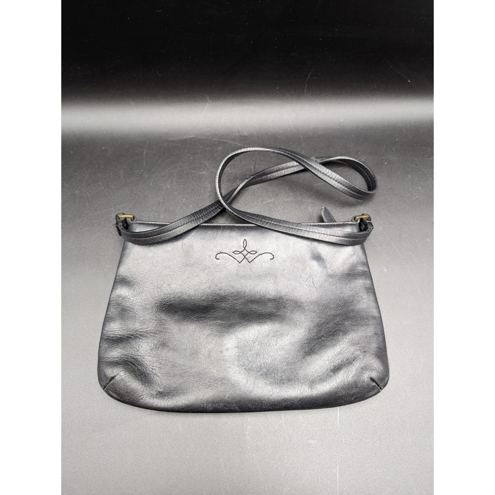 Vintage Etienne Aigner Handbag Purse Black Genuine Leather Bronze Embroidered